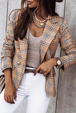 lutaotie Elegant Plaid Striped Patchwork Buttons Turn-back Collar Outerwear