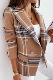 lutaotie Elegant Plaid Striped Patchwork Buttons Turn-back Collar Outerwear