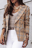 lutaotie Elegant Plaid Striped Patchwork Buttons Turn-back Collar Outerwear