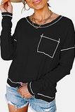 Lutaotie Casual Patchwork Pocket O Neck Tops