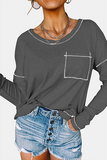 Lutaotie Casual Patchwork Pocket O Neck Tops