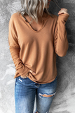 Lutaotie Casual Solid Patchwork V Neck Tops（5 colors）