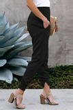 Lutaotie Casual Solid Pocket Capris High Waist Pencil Solid Color Bottoms