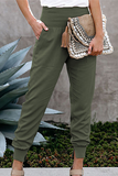 Lutaotie Casual Solid Pocket Capris High Waist Pencil Solid Color Bottoms