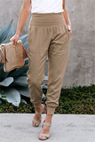 Lutaotie Casual Solid Pocket Capris High Waist Pencil Solid Color Bottoms