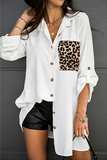 Lutaotie Casual Leopard Patchwork Buckle Turndown Collar Tops(3 colors)