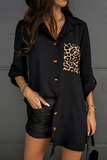 Lutaotie Casual Leopard Patchwork Buckle Turndown Collar Tops(3 colors)