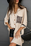 Lutaotie Casual Leopard Patchwork Buckle Turndown Collar Tops(3 colors)