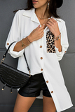 Lutaotie Casual Leopard Patchwork Buckle Turndown Collar Tops(3 colors)