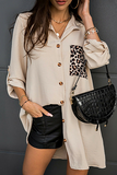 Lutaotie Casual Leopard Patchwork Buckle Turndown Collar Tops(3 colors)