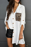 Lutaotie Casual Leopard Patchwork Buckle Turndown Collar Tops(3 colors)