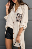 Lutaotie Casual Leopard Patchwork Buckle Turndown Collar Tops(3 colors)