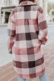 lutaotie Casual Plaid Pocket Buckle Turndown Collar Outerwear