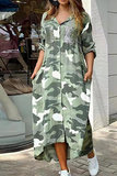 Lutaotie Casual Print Camouflage Print Sequins Buckle Turndown Collar Shirt Dress Dresses