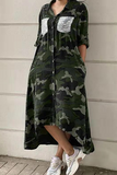 Lutaotie Casual Print Camouflage Print Sequins Buckle Turndown Collar Shirt Dress Dresses