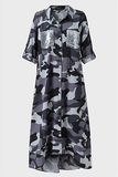 Lutaotie Casual Print Camouflage Print Sequins Buckle Turndown Collar Shirt Dress Dresses