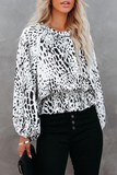 Lutaotie Elegant Leopard Patchwork Fold O Neck Blouses