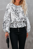 Lutaotie Elegant Leopard Patchwork Fold O Neck Blouses