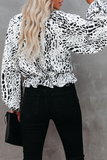 Lutaotie Elegant Leopard Patchwork Fold O Neck Blouses