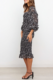 Lutaotie Elegant Floral Patchwork Flounce Square Collar Pencil Skirt Dresses