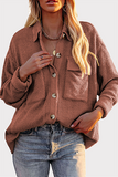 lutaotie Casual Solid Pocket Buckle Turndown Collar Outerwear