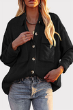 lutaotie Casual Solid Pocket Buckle Turndown Collar Outerwear