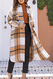 lutaotie Casual Plaid Pocket Buckle Turndown Collar Outerwear