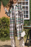 lutaotie Casual Plaid Pocket Buckle Turndown Collar Outerwear