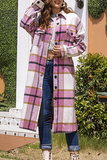 lutaotie Casual Plaid Pocket Buckle Turndown Collar Outerwear