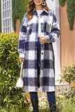 lutaotie Casual Plaid Pocket Buckle Turndown Collar Outerwear