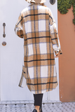 lutaotie Casual Plaid Pocket Buckle Turndown Collar Outerwear