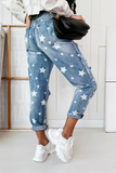 Lutaotie Casual The stars Tassel Ripped Make Old Full Print Bottoms