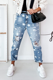 Lutaotie Casual The stars Tassel Ripped Make Old Full Print Bottoms