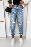 Lutaotie Casual The stars Tassel Ripped Make Old Full Print Bottoms