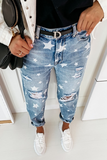 Lutaotie Casual The stars Tassel Ripped Make Old Full Print Bottoms