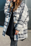 lutaotie Casual Plaid Pocket Buckle Turndown Collar Outerwear