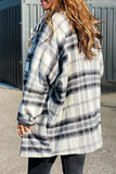 lutaotie Casual Plaid Pocket Buckle Turndown Collar Outerwear