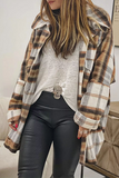 lutaotie Casual Plaid Pocket Buckle Turndown Collar Outerwear