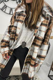 lutaotie Casual Plaid Pocket Buckle Turndown Collar Outerwear