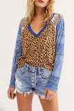 Lutaotie Casual Leopard Patchwork V Neck Tops