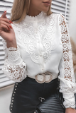 Lutaotie Elegant Solid Lace Hollowed Out Buckle Mandarin Collar Tops(4 Colors)