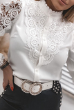 Lutaotie Elegant Solid Lace Hollowed Out Buckle Mandarin Collar Tops(4 Colors)