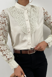 Lutaotie Elegant Solid Lace Hollowed Out Buckle Mandarin Collar Tops(4 Colors)