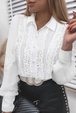 Lutaotie Elegant Solid Lace Patchwork Buckle Turndown Collar Tops