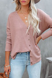 Lutaotie Casual Solid Buckle V Neck Tops