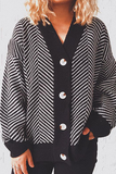 lutaotie Casual Striped Split Joint Buckle V Neck Outerwear Sweater