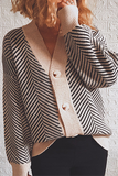 lutaotie Casual Striped Split Joint Buckle V Neck Outerwear Sweater