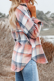 lutaotie Casual Plaid Buckle Turndown Collar Outerwear