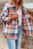 lutaotie Casual Plaid Buckle Turndown Collar Outerwear