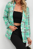 lutaotie Elegant Print Split Joint Buttons Turndown Collar Outerwear